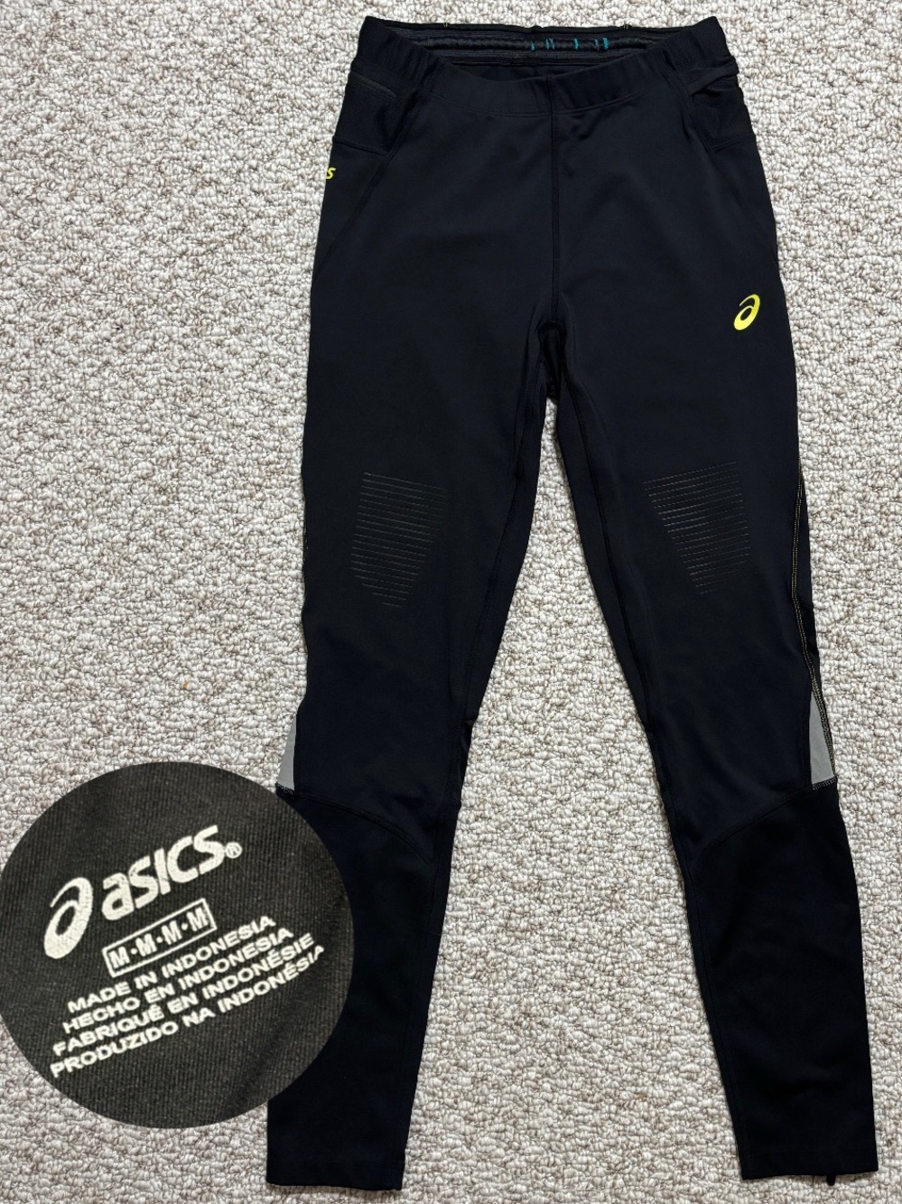 Asics Black Athletic Running Tights with Yellow Logo